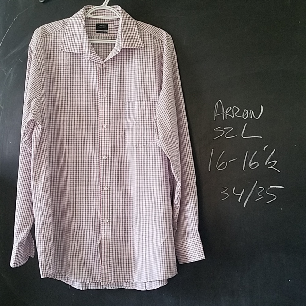 NWT Arrow Dress Shirt Mens Navy Red White Check L 16.5